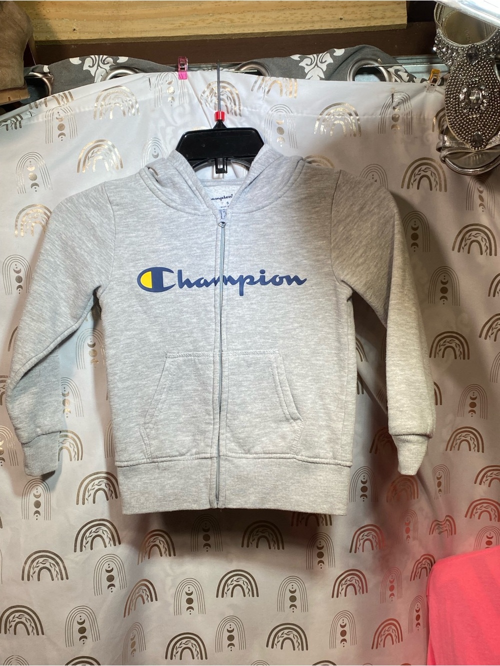 Champion Light Gray Zip Hoodie with Blue & Yellow Logo